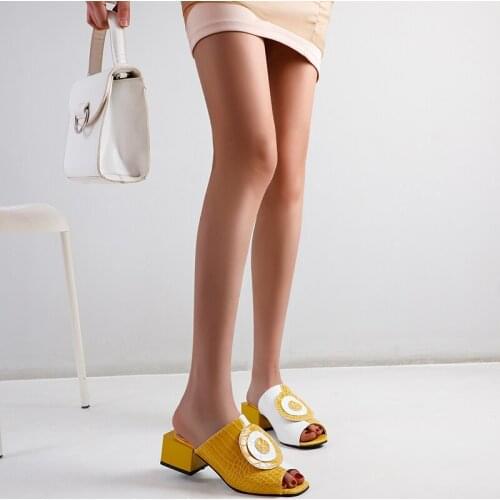 Fashion Womens Slippers Peep Toe Summer Shoes For Women Square Heel Modern Femme Sandals Colorful Female High Heel Sandalies