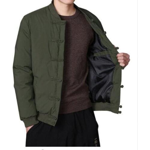 Men Jackets Chinese Style Rib Sleeve Mens Coat Army Green Jackets Autumn Winter Cotton Jacket Mens Clothes Thick size M-5XL