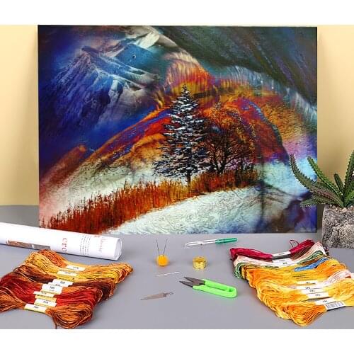 Landscape Autumn∕winter Printed Canvas 11CT Cross-Stitch Kit DIY Embroidery DMC Threads Craft Knitting Painting Handmade Gift