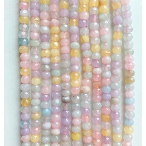 Pink Purple Blue Yellow Morganite Jade Hand Cut Loose Faceted Rondelle Small Beads 3*4MM Gemstone For Jewelry Making Design DIY
