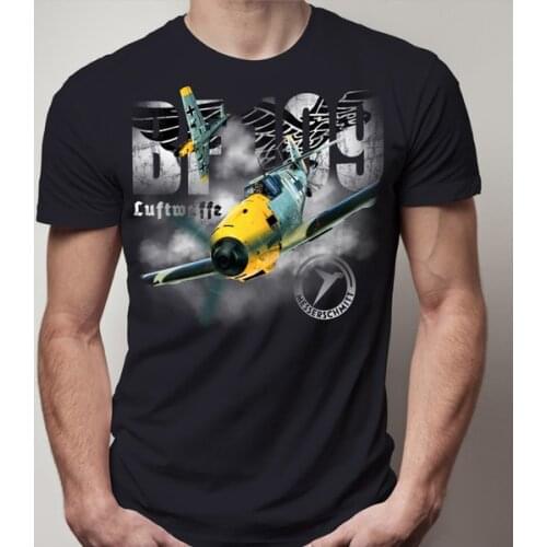 German Luftwaffe BF 109 Messerschmitt Aircraft Vintage Printed T-Shirts