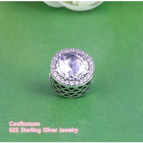 Spring New Radiant Hearts Openwork Charm with Clear CZ 925 Sterling Silver Facets Crystal Beads Fits Pandora bracelets