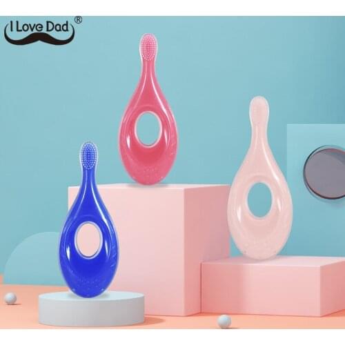 Solid Color Safety Kids Baby Toothbrush Soft Silicone Children Teeth Clear Silicone Infant Toddler Cleaning Brush Set