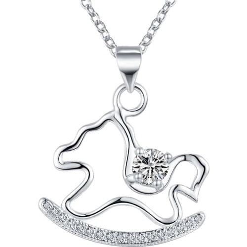 Wholesale Silver Plated Charm Jewelrys Necklace,free Shipping Fashion Fashion Jewelry Pendant Rotate Wooden Horse AN760