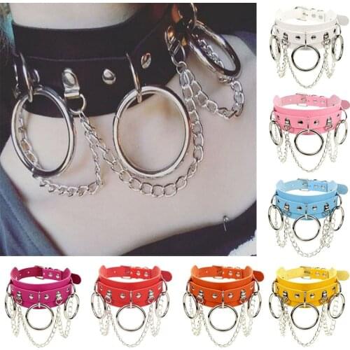 Otoky womens punk exaggerated handmade chain necklace heart metal leather collar binding harness Necklace collares para mujer