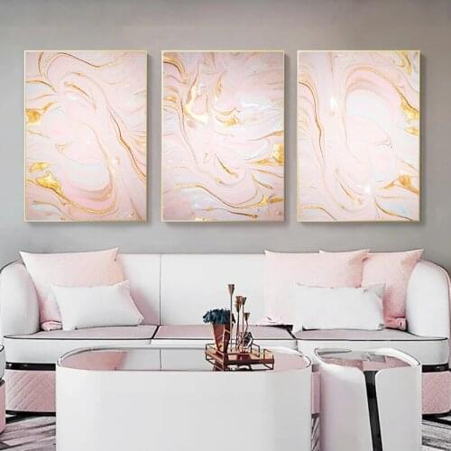 Pink Gold Luxury Painting Home Decor Modern Abstract Wall Art Poster and Printing Gold Sand Canvas Design Painting Living Room