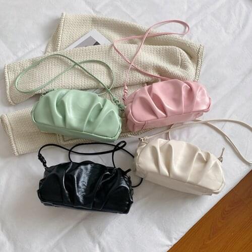 Womens Bag Fashion Pleated Solid Color PU Leather Shoulder Crossbody Bag Casual Female Bag Small Cloud Purse Shopper Handbags