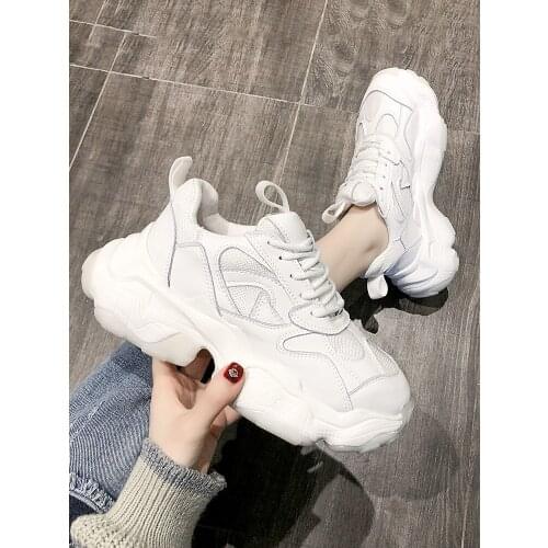 Spring And Autumn Fashion Students All-Match Solid Color Cross Straps Thick-Soled Inner Increase Ladies Casual Sneakers