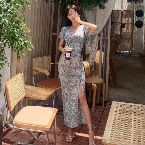 Fashion women elegant summer slim print formal dress new arrival sexy club work style simple temperament long pencil dress