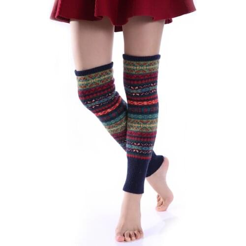 Autumn Camouflage Bohemian Thick Wool Pile Socks Ladies Over-The-knee Warm Boots Cover Leg Warmers