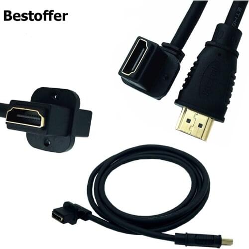 1.5M Hdmi Male To Female 90 Degree left Angled Panel Mount Extension Cable Connector