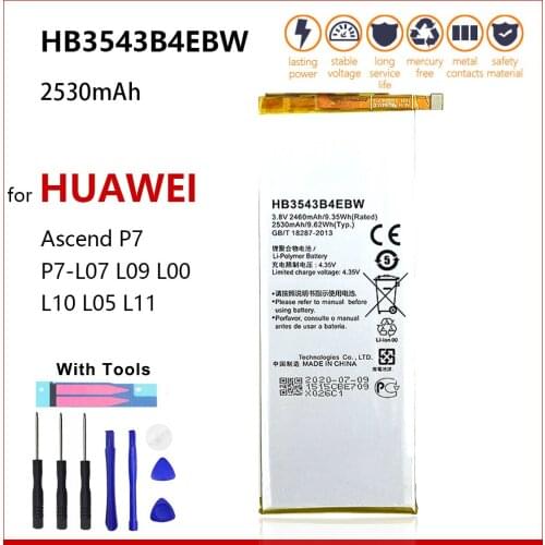 100% Original 2460mAh HB3543B4EBW For Huawei Ascend P7 L07 L09 L00 L10 L05 L11 Phone Replacement Batteries With Tools