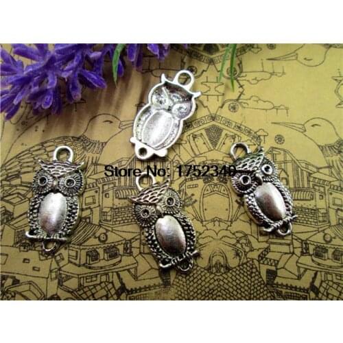 15pcs--owlcharms, Antique Tibetan silver owl Charm Pendant connector 26x16mm