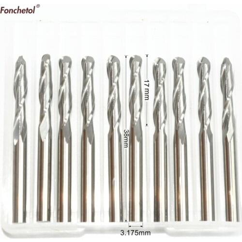 3.175mm*17mm-10pcs,CNC solid carbide End Mill,tungsten 2 flutes ball nose woodworking router bit,wood tool,Relief Milling Cutter