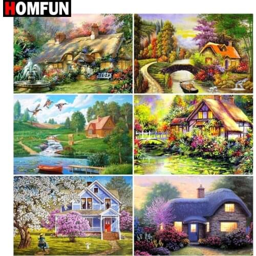 HOMFUN Diamond Embroidery DIY Diamond Painting Cross Stitch Kit "Beautiful house scenery" 5D Needlework Diamond Home Decoration