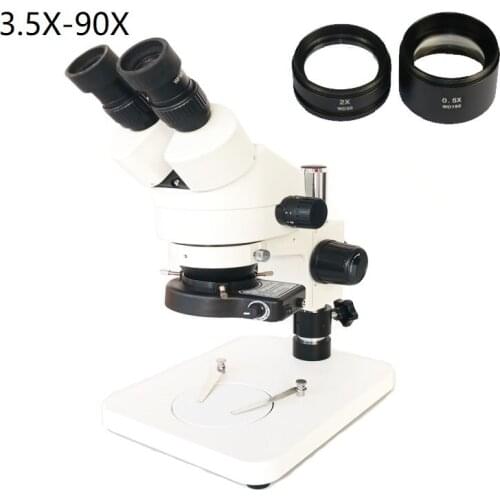 3.5X-90X Continuous zoom Stereo Binocular Microscope 56 LED adjustable light source 0.5X 2.0X Objective Lens 10X/20X eyepiece