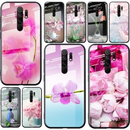 Tempered Glass Cover Pink Flower Peony For Xiaomi Redmi K40 K30 K20 9T 9C 9A 9 8A 7 Pro Plus Phone Case Shell