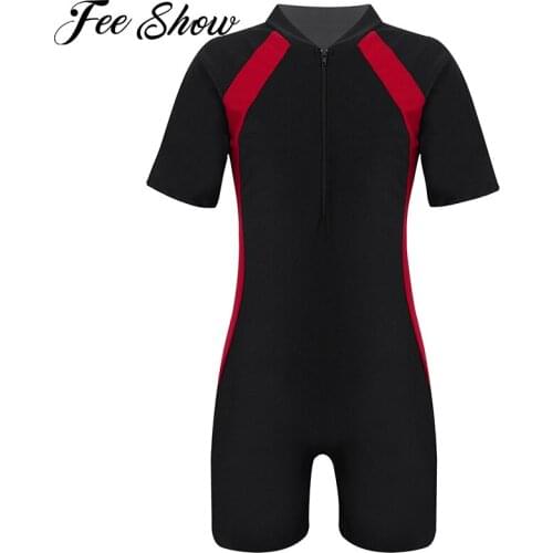Kids Girls Boys One-piece Swimwear Swimsuit Rash Guards Stand Collar Short Sleeves Swimming Bathing Suit Short Jumpsuit Bodysuit