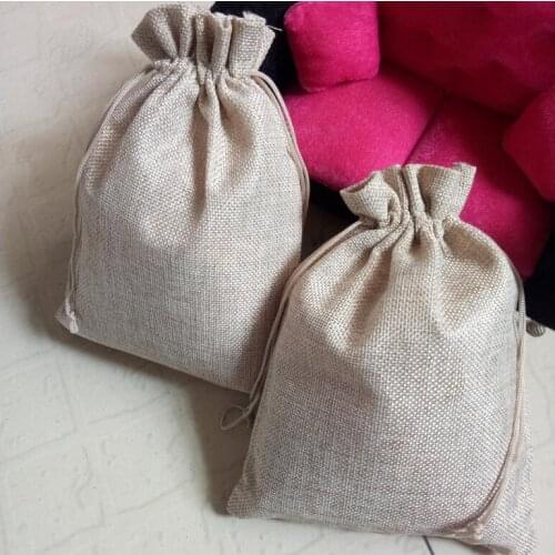 10Pcsfashion Natural Burlap Jute Gift Bags nylon thread drawstring bags Wedding/Party/Birthday/Christmas jewelry gift Packaging