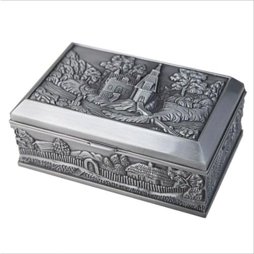 European rectangle medium size retro tin metal jewelry storage box storage drawers craft storage cotton holder Z173