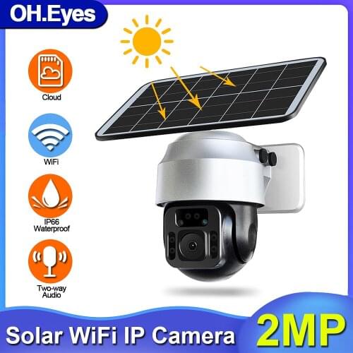 Solar Wifi CCTV PTZ IP Camera 1080P HD Outdoor Street Waterproof Two Way Audio Security Surveillance Camera System Wireless 2MP