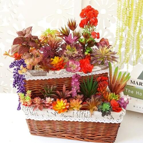 Artificial Green Purple Red Flocking Succulent Plants DIY Home Garden Office Wedding Decoration Mini Bonsai Plante Artificial