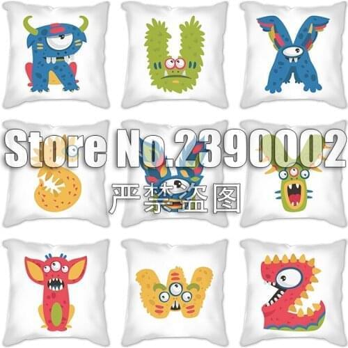 Cute Colorful monster cartoon English Alphabet Cushion Cover Polyester Pillowcase Sofa Couch Chair Decorative Pillows Covers