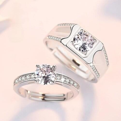 Refined Simple Four Claw Crystal Ring Fashion Men and Women Inlay Zircon Adjustable Ring Romantic Lovers Valentines Day Gift