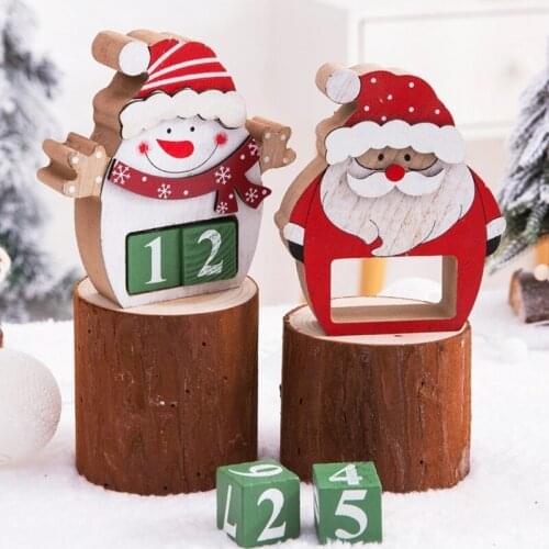 Christmas Countdown Wooden Advent Calendar Cute Cartoon Santa Claus Snowman Calendar DIY Number Date Blocks Home Office Desktop
