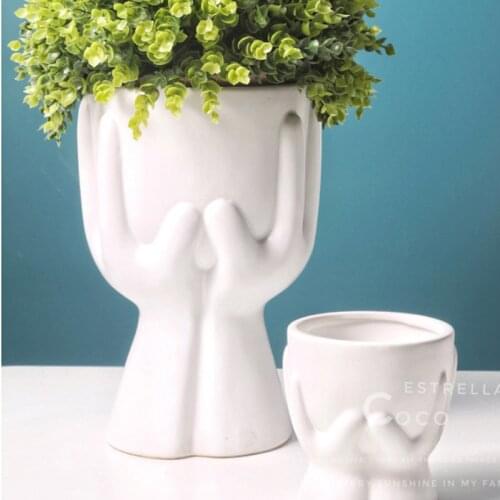 Ceramic hand rest face flower pot succulent cactus potted flower arrangement vase home decoration accessories crafts gifts