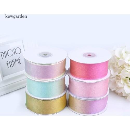 Kewgarden Wholesale DIY Flowers Bowknot Accessories 1.5" 40mm Gradient Color Voile Ribbons Packing Riband Handmade Tape 50 Yards