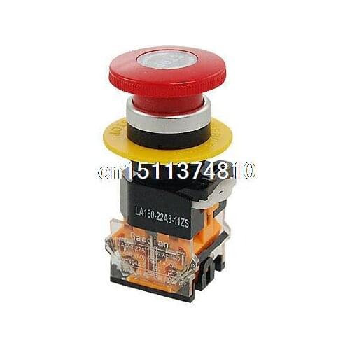 Red Signal Ignition Mushroom Push Button Emergency Stop Switch 22mm 1 NO 1 NC