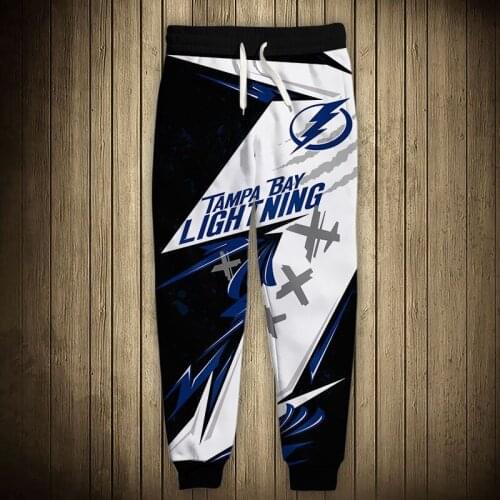 Tampa Bay mens Casual Lightning Sports Pants Black And White Stitching Design Graffiti Lightning Print Sweatpants