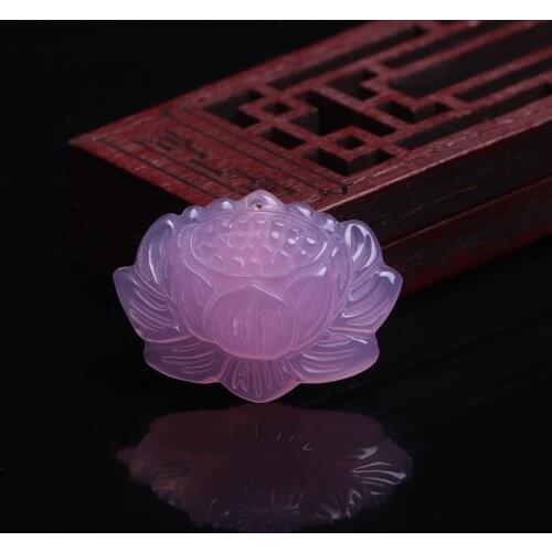 Natural Pink Chalcedony Hand Carved Lotus Jade Pendant Fashion Boutique Jewelry Mens Pink Agate Lotus Necklace Gift