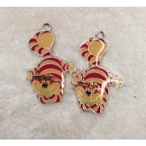 NEW 50 Pcs Alice In Wonderland Cat Enamel Metal Charm Necklace Key Chain pendant DIY Jewelry Making A12