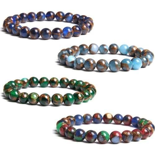 New Simple Colorful Natural Stone Cloisonne Beads Bracelet Elastic Rope Energy Yoga Charm Bracelet for Women Men Jewelry Gifts