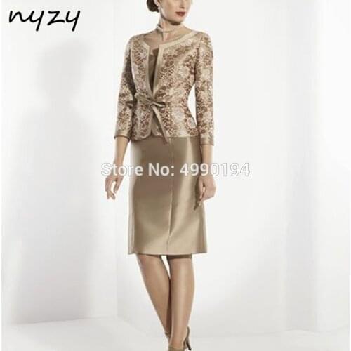 NYZY M125 Wedding Party Guest Wear Lace Bolero Outfits vestido madrinha Champagne 2 Piece Mother of the Bride Groom Dresses 2019