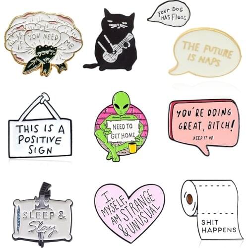 Note dialog box Enamel Brooch White flower pillow knife toilet paper heart Lapel Pin Alien cat Custom Badge