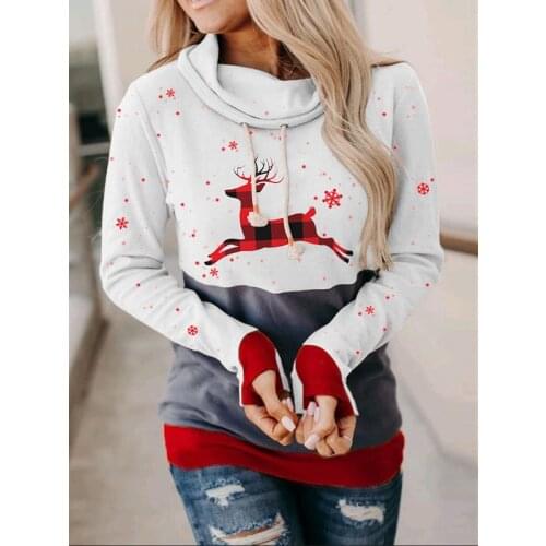 2021 Autumn Winter Women Clothing Tops Sweatershirt Christmas Series Print Drawstring Hoodies