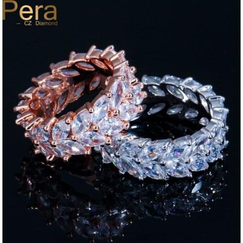 Pera High Quality AAA+ Marquise Shape Cubic Zirconia Paved Rose Gold Color Bridal Wedding Party Big Finger Rings Jewelry R015