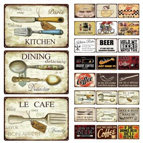Dinnerware Beer Metal Painting Signs Vintage Coffee Plaque Tin Poster Home Decoration Kitchen Bar Cafe Decoration Wall Artwork