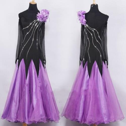 Ballroom Dance Dress Female Competition Clothing Performance Dance Wear Delicate Purple Bouquet Skirt Rhinestone Ballroom Dress