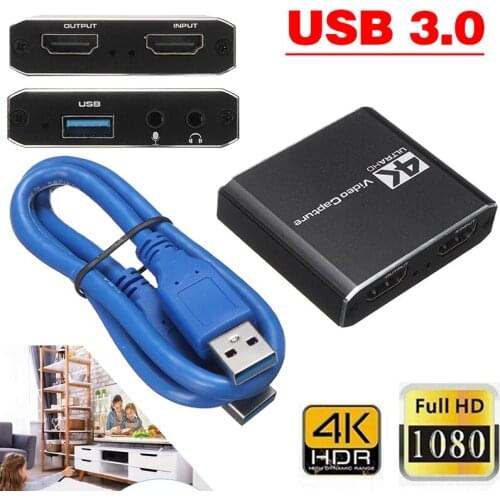 Pohiks 1pc High Quality Video Capture Card 4K HDMI-compatible to USB 3.0 HD Audio Adapter Converter Live Recording Box