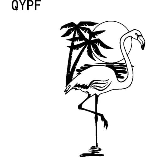 QYPF 9.9CM*16CM Cartoon Flamingo Palm Tree Sun Car Sticker Decal Black/Silver Vinyl Accessories C15-0966