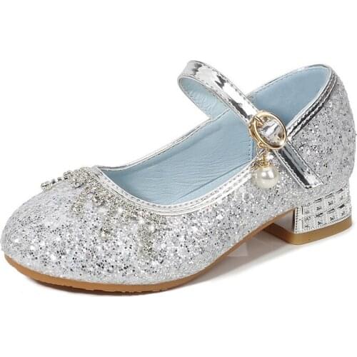 Girls Wedding Shoes Glitter Brand High Heel Children Princess Sequins Sandals Dance Kids Fashion Party Shoes with Pearl Tassel