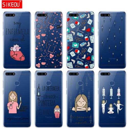 Silicone Cover Phone Case For Huawei Honor 7A PRO 7C Y5 Y6 Y7 Y9 2017 2018 Prime Cartoon Medicine Nurse transparent shell