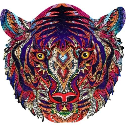 Wooden Unique Animal Shape Tiger Jigsaw Puzzles Best Gift For Adults Children puzzle Game Collection With Beautiful Flower Box