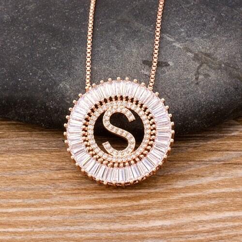 High Quality Women Initial 26 Letters Necklace Rose Gold Pendant Charm Party Wedding Copper CZ Jewelry Personal Necklace Gift