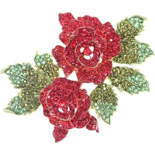 100pcs/lot Wholesale Red Crystal Rose Flower Brooch Pin Flower Brooch Pin