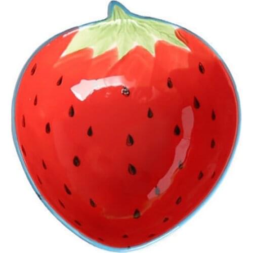 Cute Strawberry Shape Bowl Dish Ceramic Breakfast Salad Rice Bowls Desserts Dishes Snack Plates Fruits Tray Kitchen Tableware